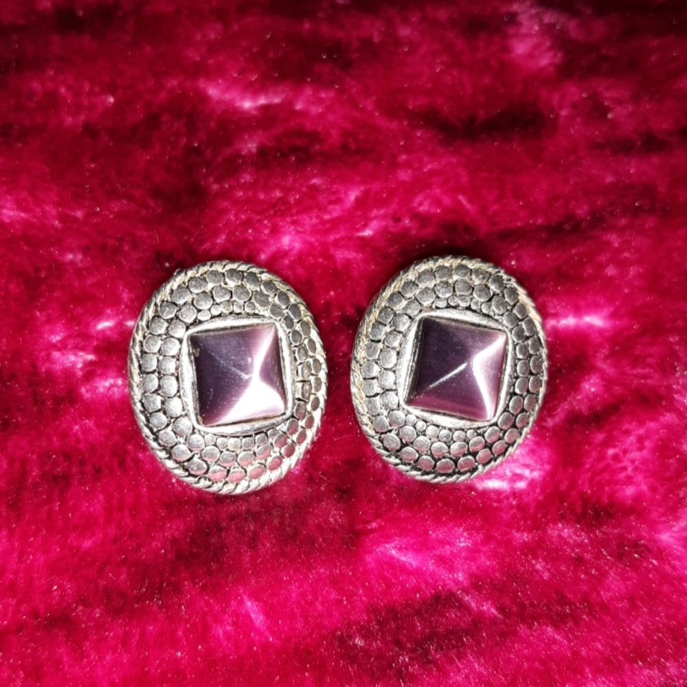 Pair of silver and purple pierced earrings